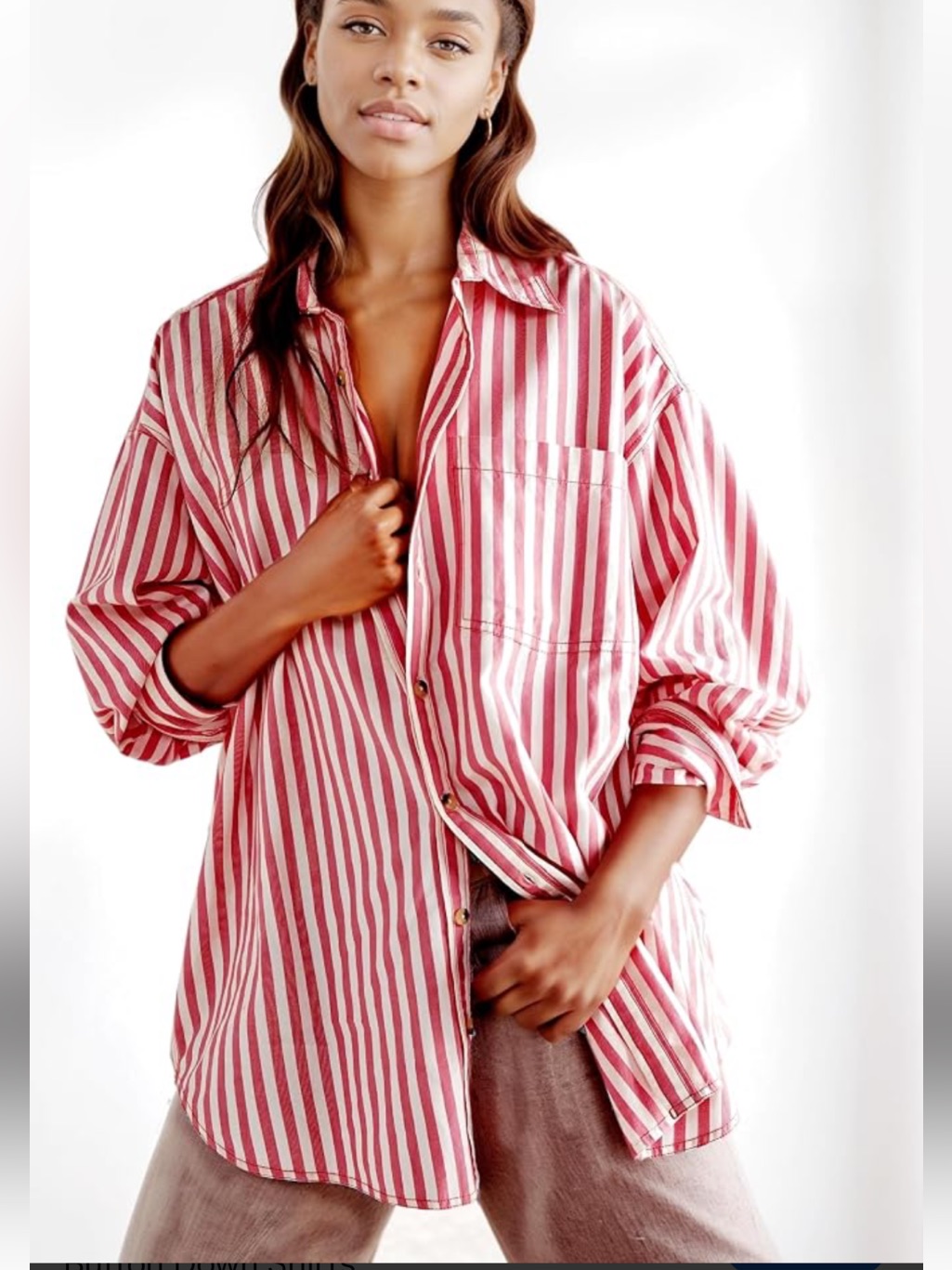 Nordstrom Rack Oversized Red & White Stripe Button-Up Shirt